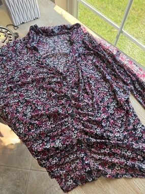 I.N. San Francisco Floral Button-Front Top in Pink and Black